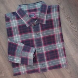 UNTUCKit Mens Dark Red/Grey Plaid Long Sleeve Soft Cotton Flannel Shirt, XXLarge